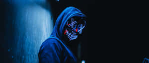 A Mysterious Dark Desktop With Glow Outlined Objects Wallpaper