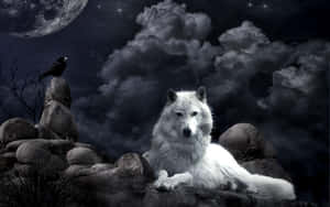 A Mystical Wolf Howling In The Moonlight Wallpaper