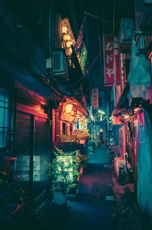 A Narrow Alleyway With A Lot Of Lights Wallpaper