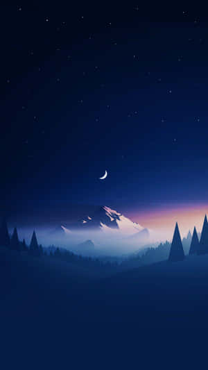 A Night Landscape With Trees And A Moon Wallpaper