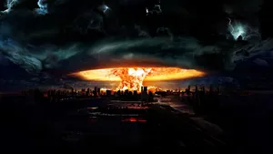 A Nuclear Explosion Is Shown In The Background Wallpaper