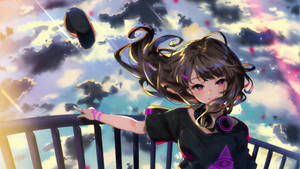 A Painting Of A Japanese Anime-style Girl In Colorful Clothing Wallpaper