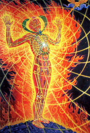 A Painting Of A Man With A Fire In His Hands Wallpaper