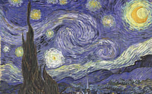 A Painting Of A Starry Night With A Tree Wallpaper