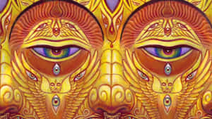 A Painting Of Three Eyes With A Yellow Background Wallpaper