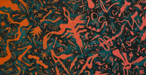 A Painting With Orange And Black Shapes On It Wallpaper