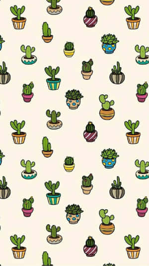 A Pattern Of Cactus Plants In Pots Wallpaper