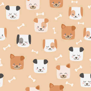 A Pattern Of Dogs With Bones On A Beige Background Wallpaper