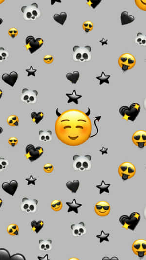 A Pattern With Many Emojis And Hearts Wallpaper