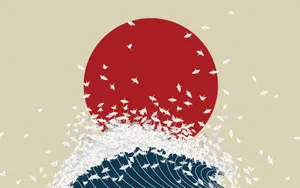 A Peaceful Moment At The Great Wave Of Japan Wallpaper
