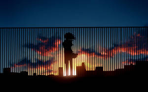 A Peaceful, Pretty Sunset View Of Anime City Wallpaper