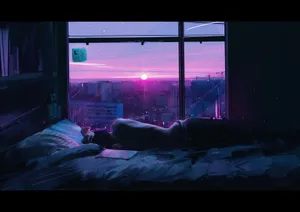 A Person Is Laying In Bed With A View Of The City Wallpaper