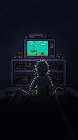 A Person Sitting On A Couch Watching A Video Game Wallpaper