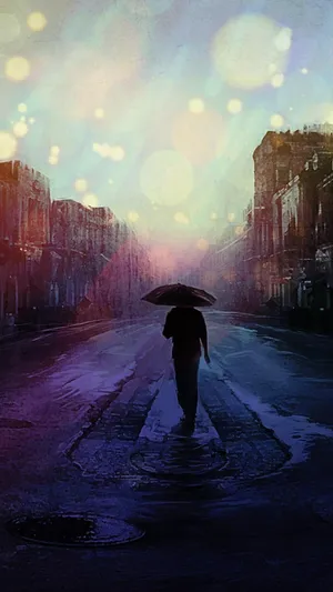 A Person Walking Down A Street Wallpaper