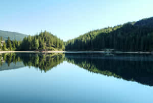 A Picture-perfect View Of A Snow-capped Mountain Lake Wallpaper