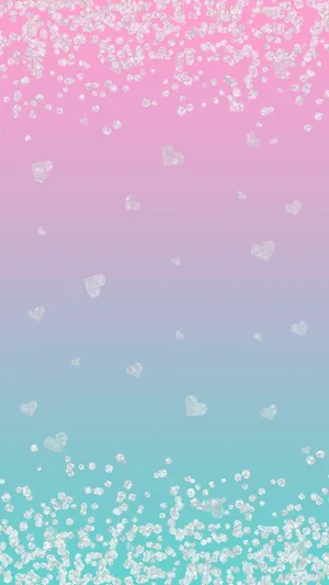 A Pink And Blue Background With Hearts And Confetti Wallpaper
