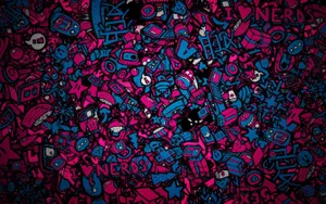 A Pink And Blue Background With Many Doodles Wallpaper