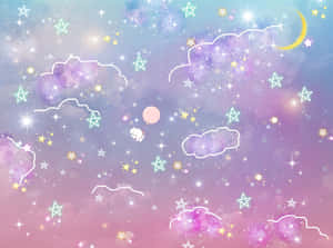 A Pink And Purple Sky With Stars And Clouds Wallpaper