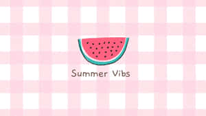 A Pink Checkered Background With A Watermelon Slice Wallpaper