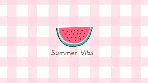 A Pink Checkered Background With A Watermelon Slice Wallpaper