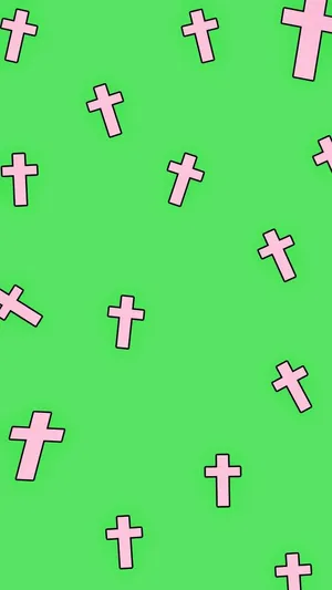A Pink Cross Pattern On A Green Background Wallpaper