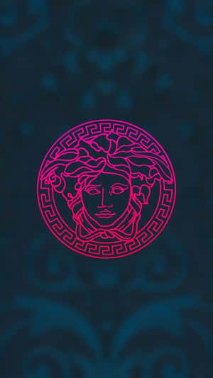 A Pink Logo With A Blue Background Wallpaper