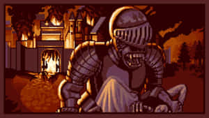 A Pixel Art Image Of A Knight In Armor Wallpaper