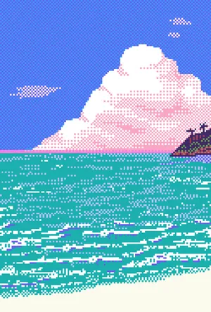 A Pixelated Image Of A Beach With A Cloud Wallpaper