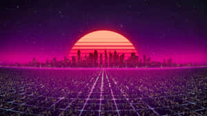 A Portrait Of A Futuristic Synthwave City Wallpaper
