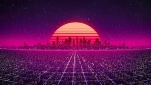 A Portrait Of A Futuristic Synthwave City Wallpaper