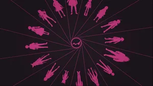 A Poster With Silhouettes Of People In A Circle Wallpaper
