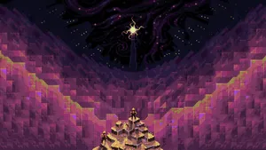 A Purple And Purple Pixel Art Image Of A Mountain Wallpaper