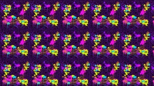 A Purple And Yellow Pattern With Colorful Flowers Wallpaper