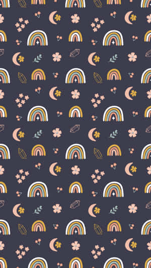 A Rainbow And Cloud Pattern On A Dark Background Wallpaper