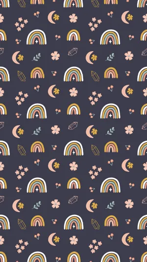 A Rainbow And Cloud Pattern On A Dark Background Wallpaper