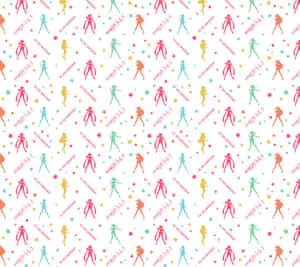 A Rainbow-embroidered Sailor Moon Pattern On A Pink Background Wallpaper