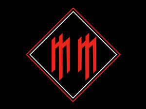 A Red And Black Logo With The Letter M Wallpaper