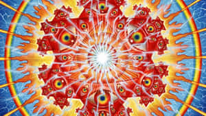 A Red And Blue Circular Design With A Blue Eye Wallpaper