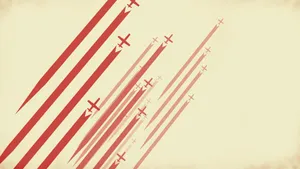 A Red And White Airplane Flying In The Sky Wallpaper