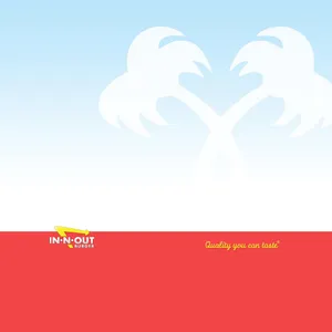 A Red And White Poster With Two Palm Trees Wallpaper