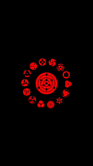 A Red Circle With Various Symbols On It Wallpaper