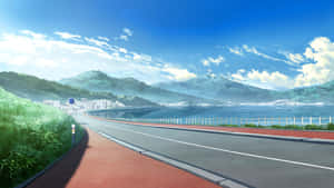 A Road With A Mountain In The Background Wallpaper