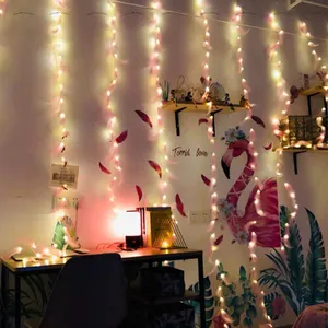 A Room With A Bed And A Wall With Lights Wallpaper