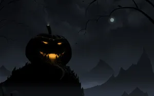 A Scary Halloween Desktop Scene, With A Pumpkin And A Glowing Green Witch's Hat. Wallpaper