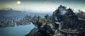 A Screenshot Of A Castle On A Mountain Wallpaper