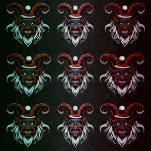 A Set Of Devil Heads With Horns On A Black Background Wallpaper