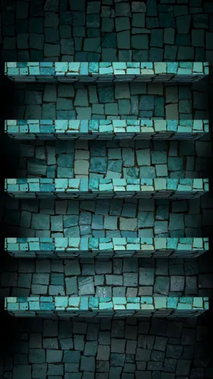 A Set Of Shelves Made Of Blue Bricks Wallpaper