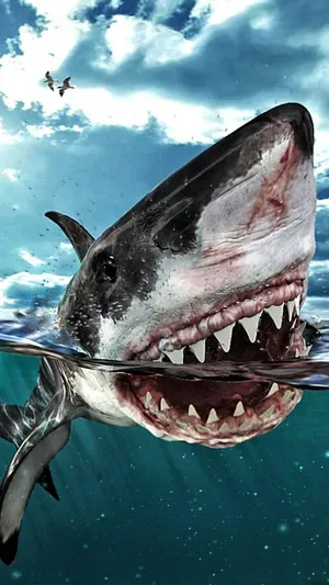 A Shark With Its Mouth Open In The Water Wallpaper