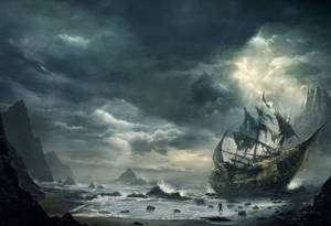 A Shipwrecked Pirate Ship Wallpaper