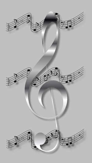 A Silver Musical Note With Music Notes On A Gray Background Wallpaper